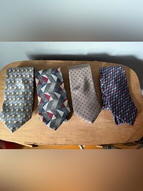 4 mixed brands, 100% silk Classic Men's Necktie Set in Blue, Gray, Burgundy, Tan